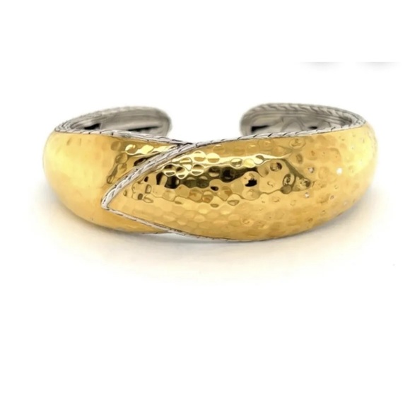 John Hardy Palu Kapal 22k Gold & Sterling Silver Hammered Cuff Bracelet Size M - Picture 3 of 8